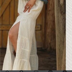 Cream eyelet maxi skirt with slit